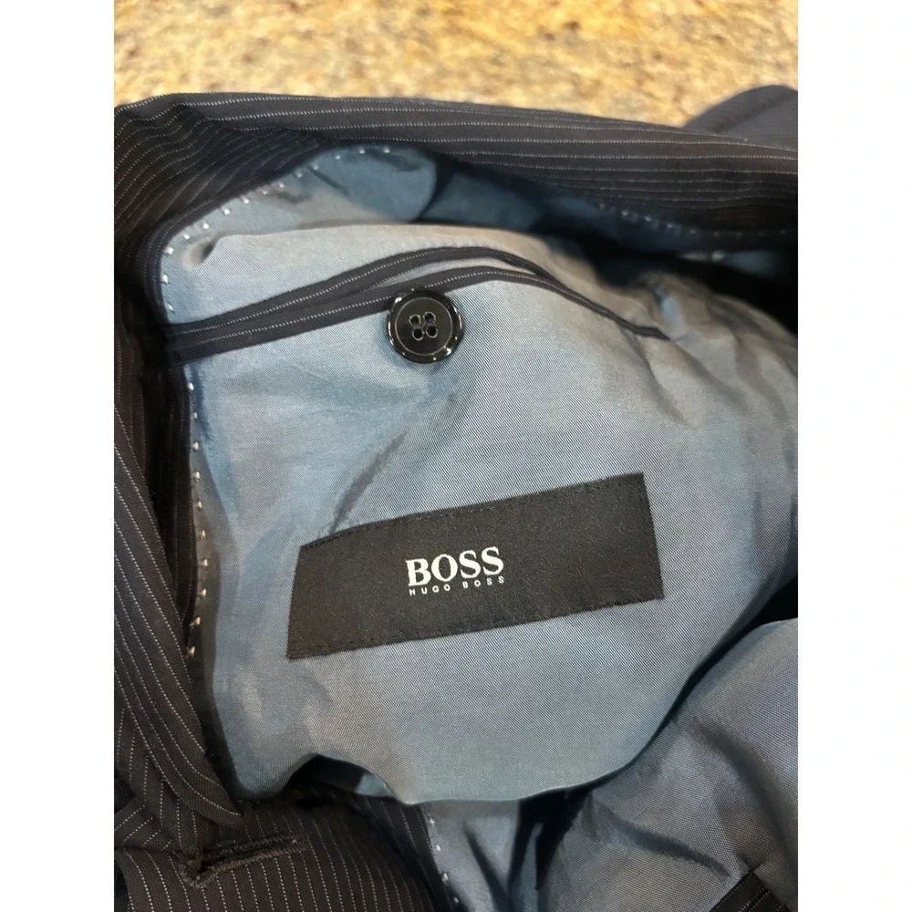 Hugo Boss Navy Pinstripe Blazer Super‎ 120 Virgin Wool Suit Sports Coat 42R
